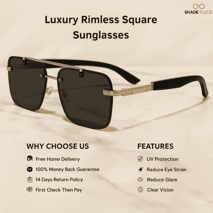 Luxury Rimless Square Sunglasses